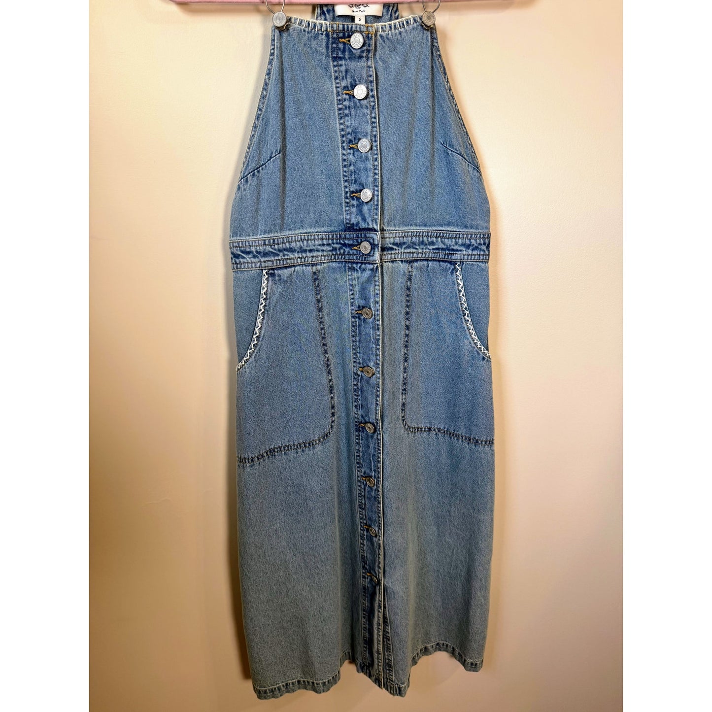NEW NWT Sea NY Marion Mended Denim Overall Midi Dress Size 2