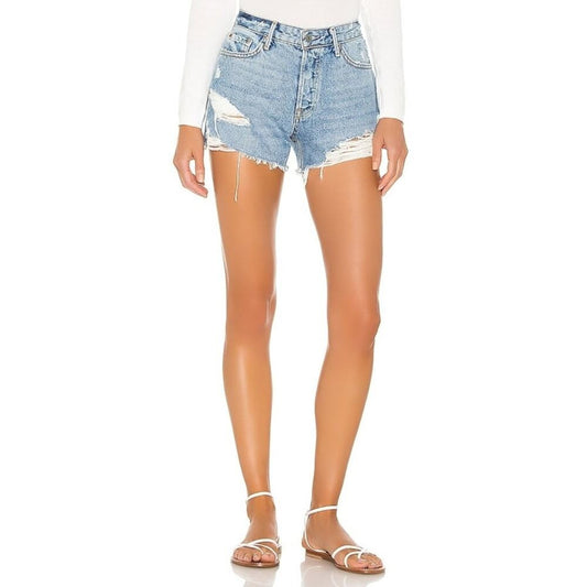 GRLFRND The Helena Short in Heartbeat Size 25 Button Fly Distressed Denim Cotton