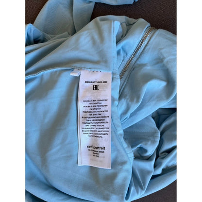 Self Portrait Light Blue Ruched Mesh Jersey Crossover Long Sleeve Top Size 0