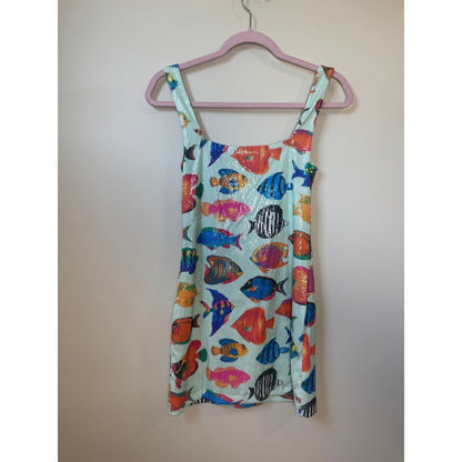 Show Me Your Mumu Tropical Fish Sequin Mini Dress Mint Green XS Square Neck