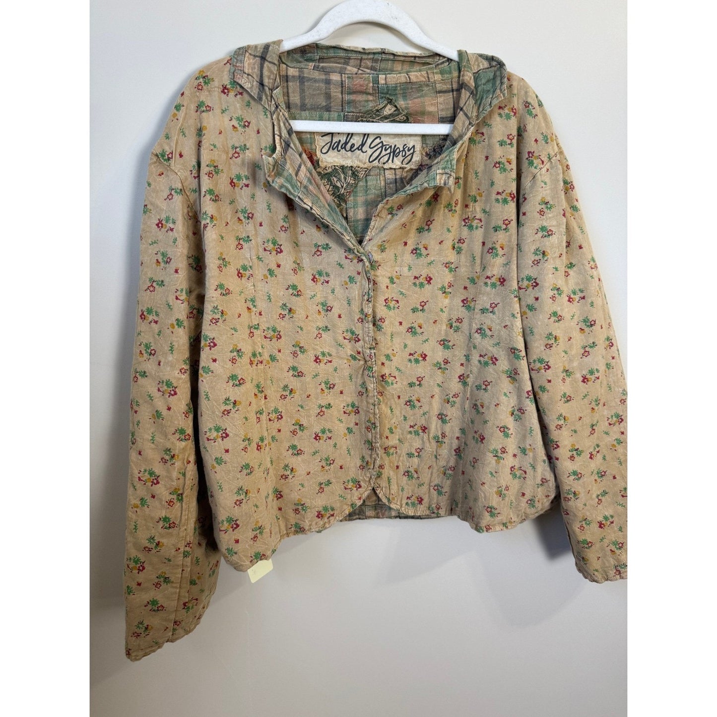 Jaded Gypsy Patchwork Plaid Floral Kimono Jacket Boho Hippie Shacket
