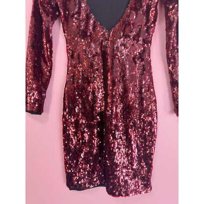 Dress The Population‎ Lola Long Sleeve Red Sequin Mini Dress Size XS