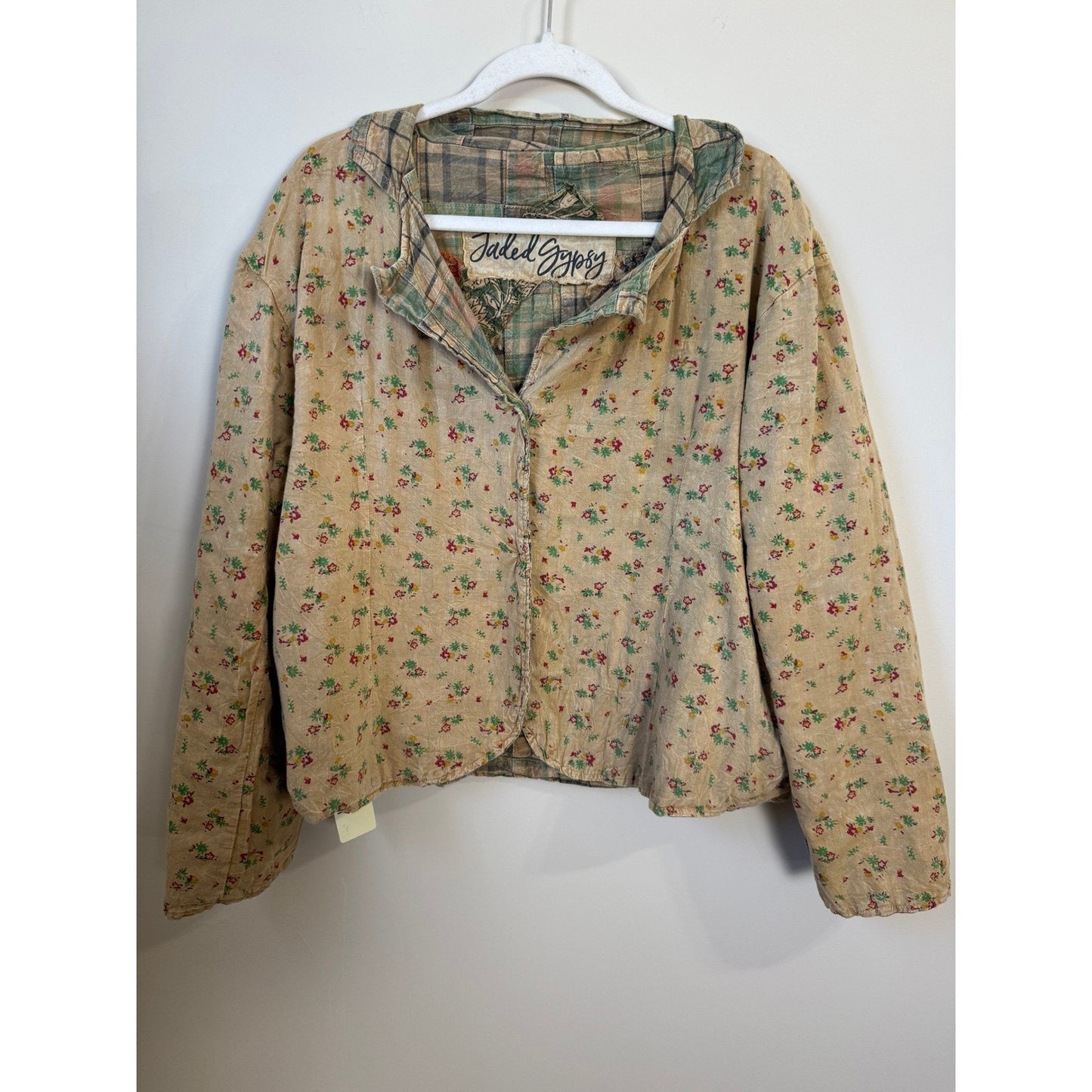 Jaded Gypsy Patchwork Plaid Floral Kimono Jacket Boho Hippie Shacket