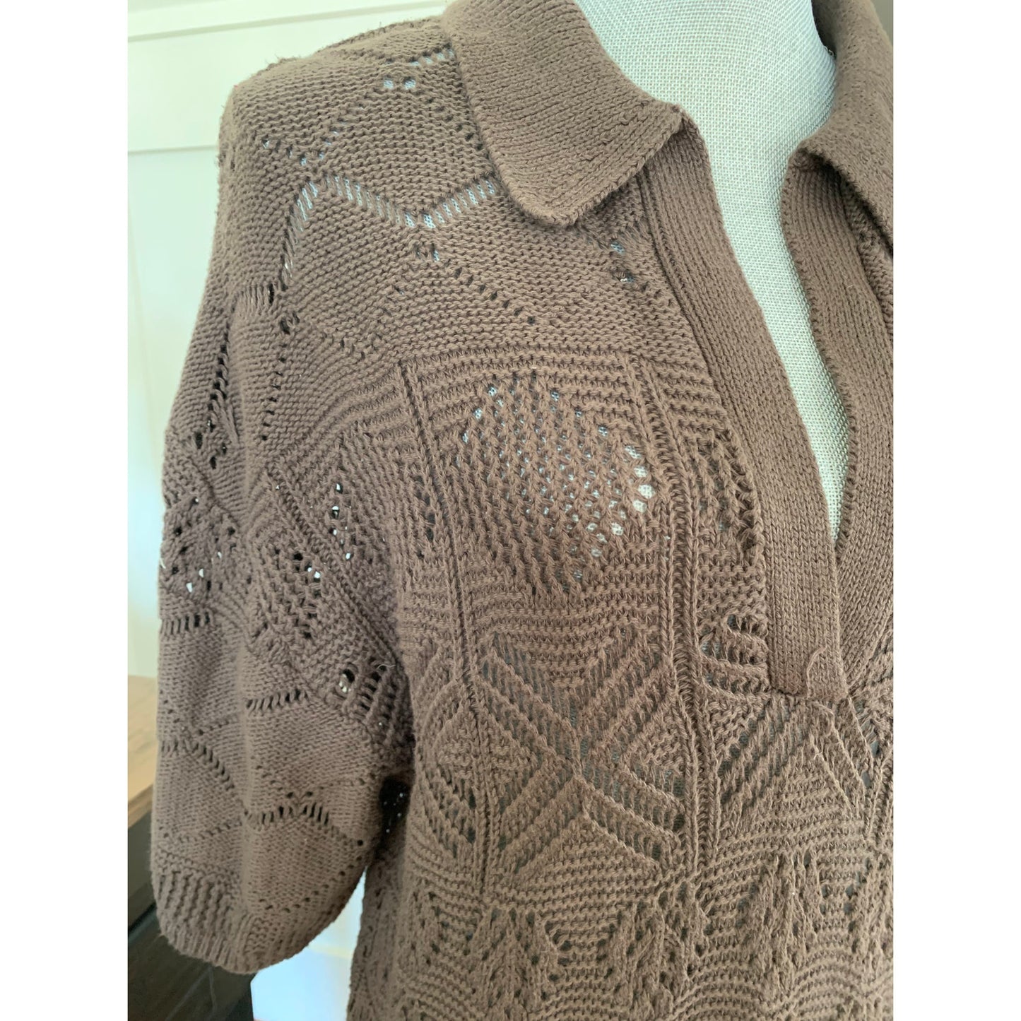 Free People Beach Islamorada Fauxchet Sweater Maxi Dress Brown Medium 3/4 Sleeve