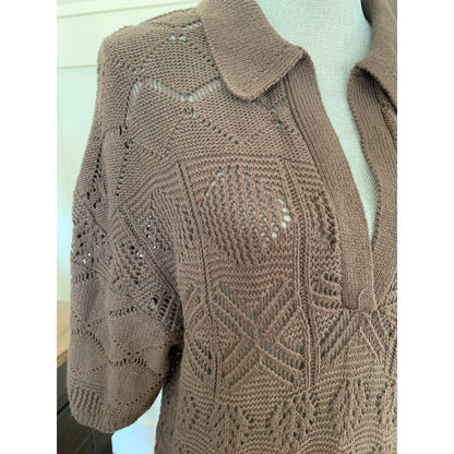 Free People Beach Islamorada Fauxchet Sweater Maxi Dress Brown Medium 3/4 Sleeve