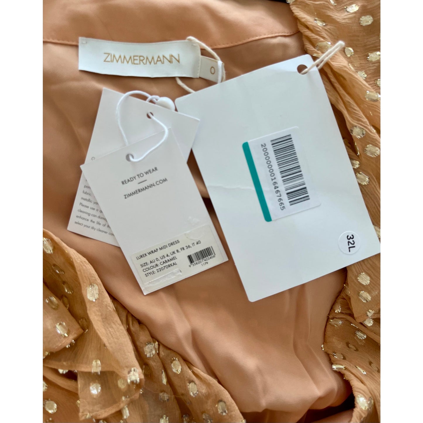 Zimmermann Lurex Wrap Midi Dress Caramel Size US 4