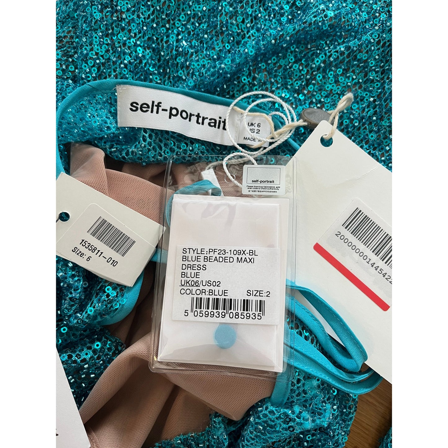 Self-Portrait Beaded Blue Maxi Dress US Size 2