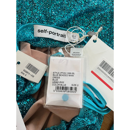 Self-Portrait Beaded Blue Maxi Dress US Size 2