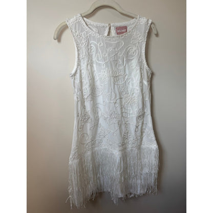 Show Me Your Mumu White Embroidered Fringe Mini Dress Sleeveless Flapper Bridal