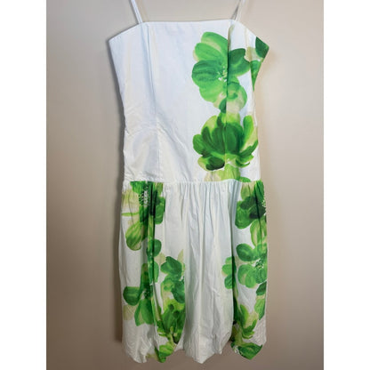 Amanda Uprichard Floral Print Bubble Hem Midi Dress Strapless Green White M