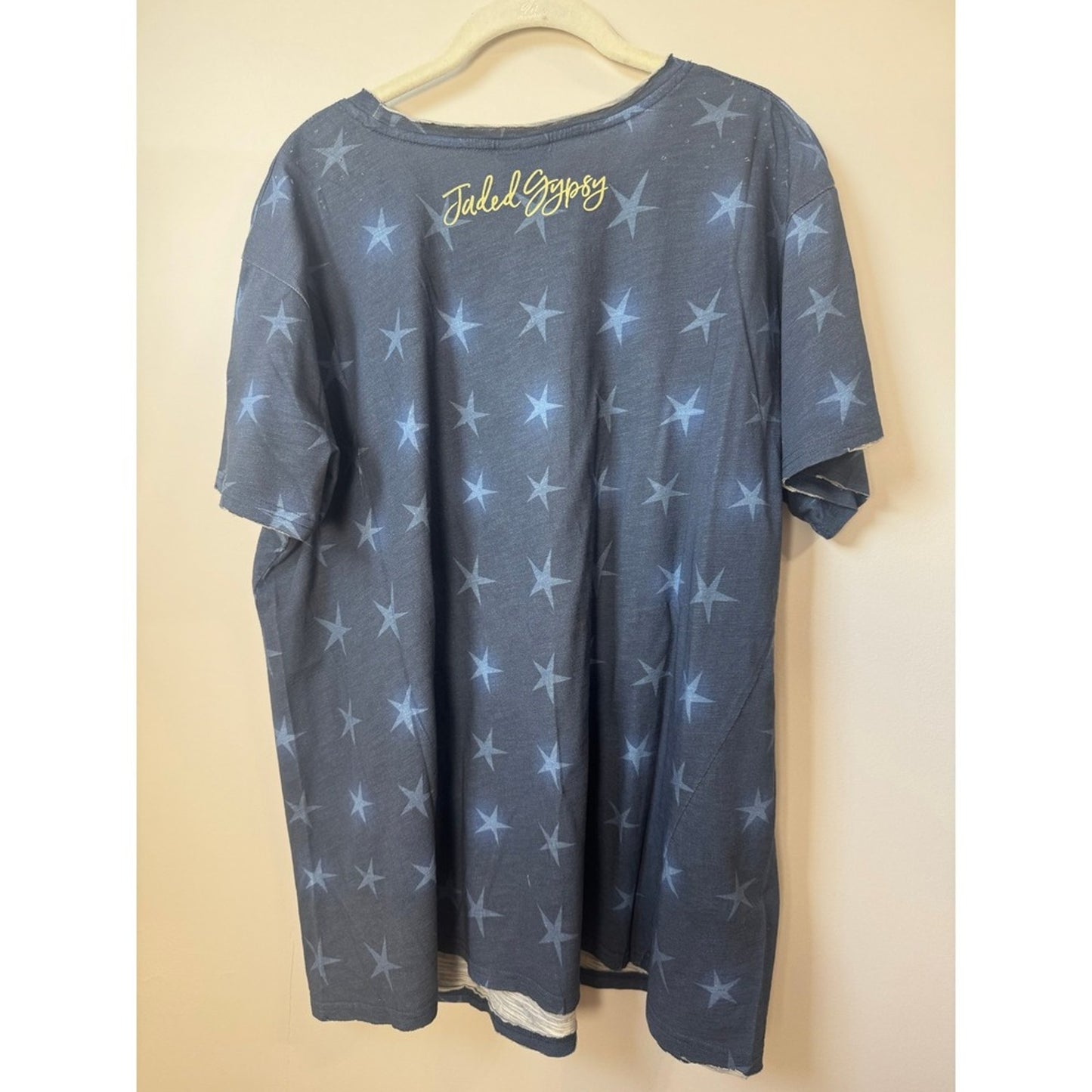 Jaded Gypsy Women Blue Star Clown Graphic Oversized T-Shirt Scoop Neck