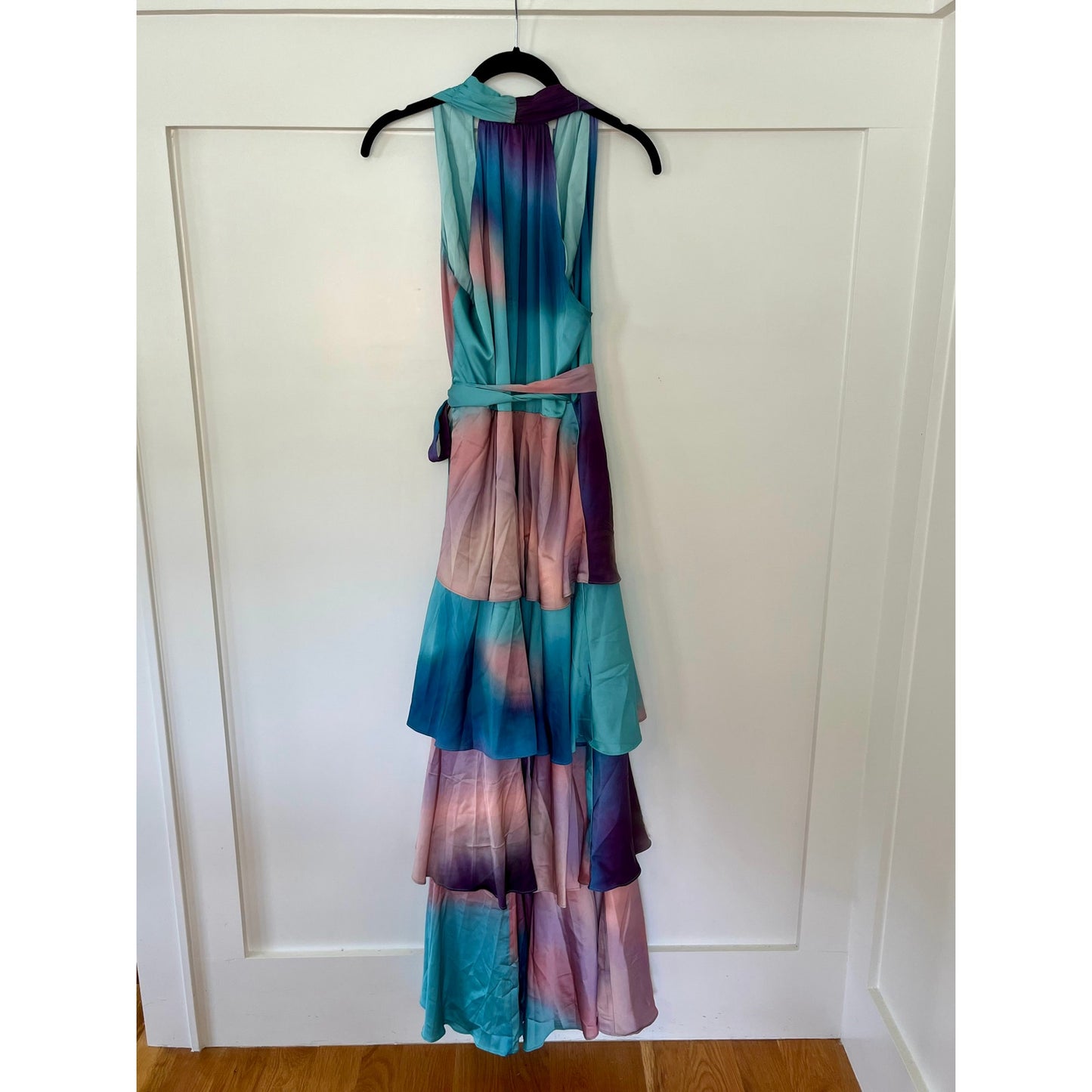 NEW NWT Hutch Satin Paige Wrap Maxi Tiered Ruffle Dress Multi Size Medium