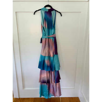 NEW NWT Hutch Satin Paige Wrap Maxi Tiered Ruffle Dress Multi Size Medium