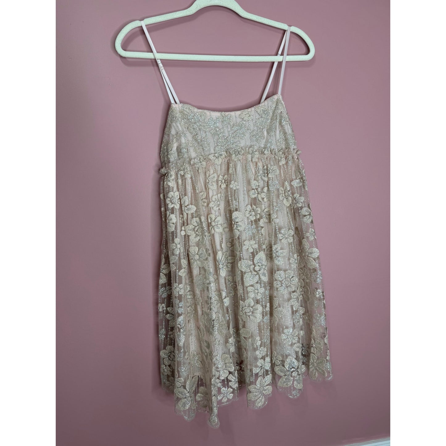 Free People All That Glitters Mini Dress Cream Size XS Babydoll Sleeveless Lined