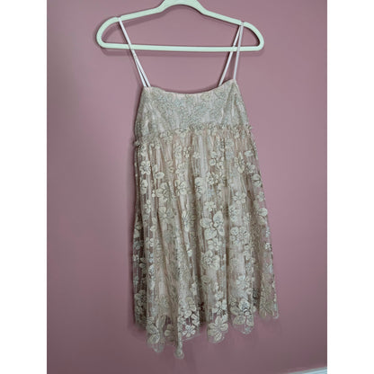 Free People All That Glitters Mini Dress Cream Size XS Babydoll Sleeveless Lined
