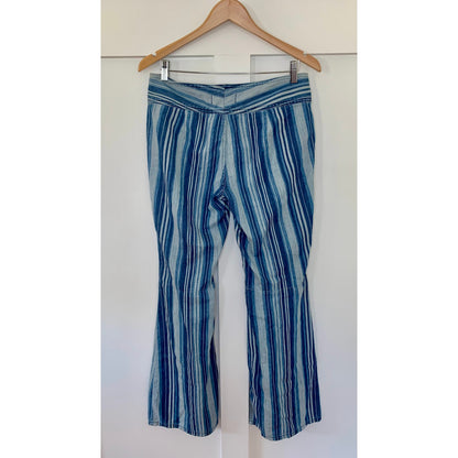 Free People We The Free Indigo Haze Journey Flare Size 28 Striped Zip Fly Cotton