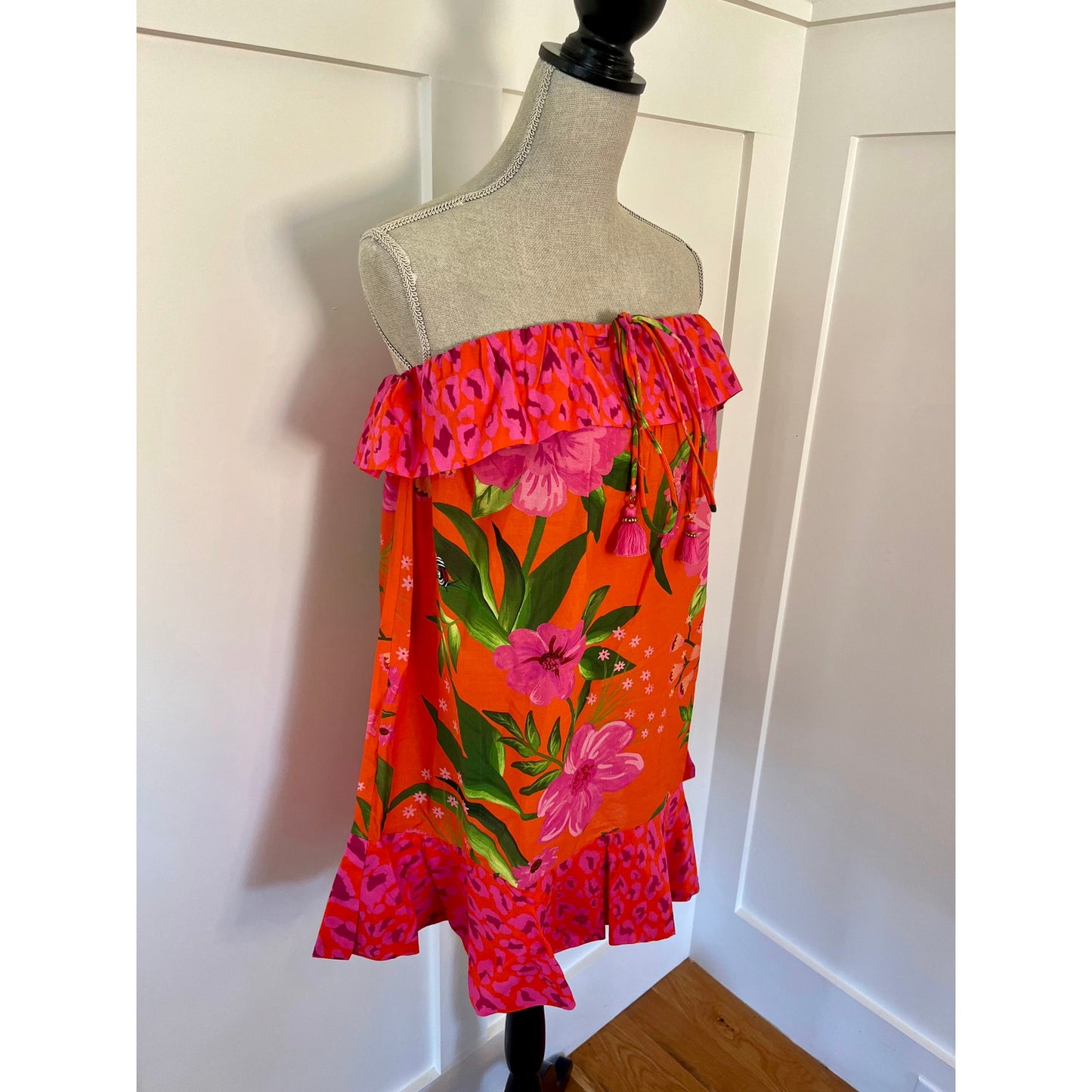 Farm Rio  Romantic Garden & Leopard Pop Short Cover Up Multi Size Large