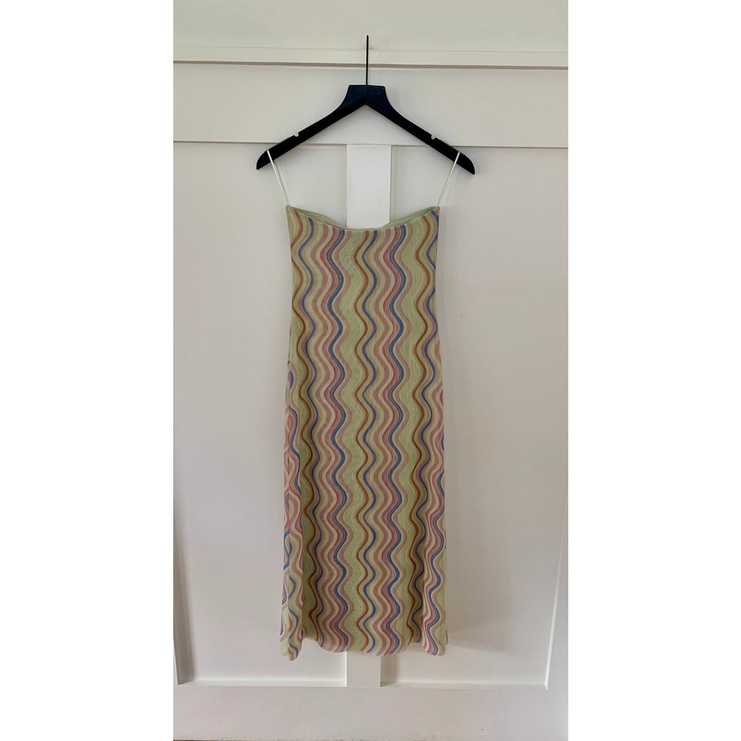 Zara Mini Dress in Multicolor Small Printed Lined Back Slit Stretch Summer Boho