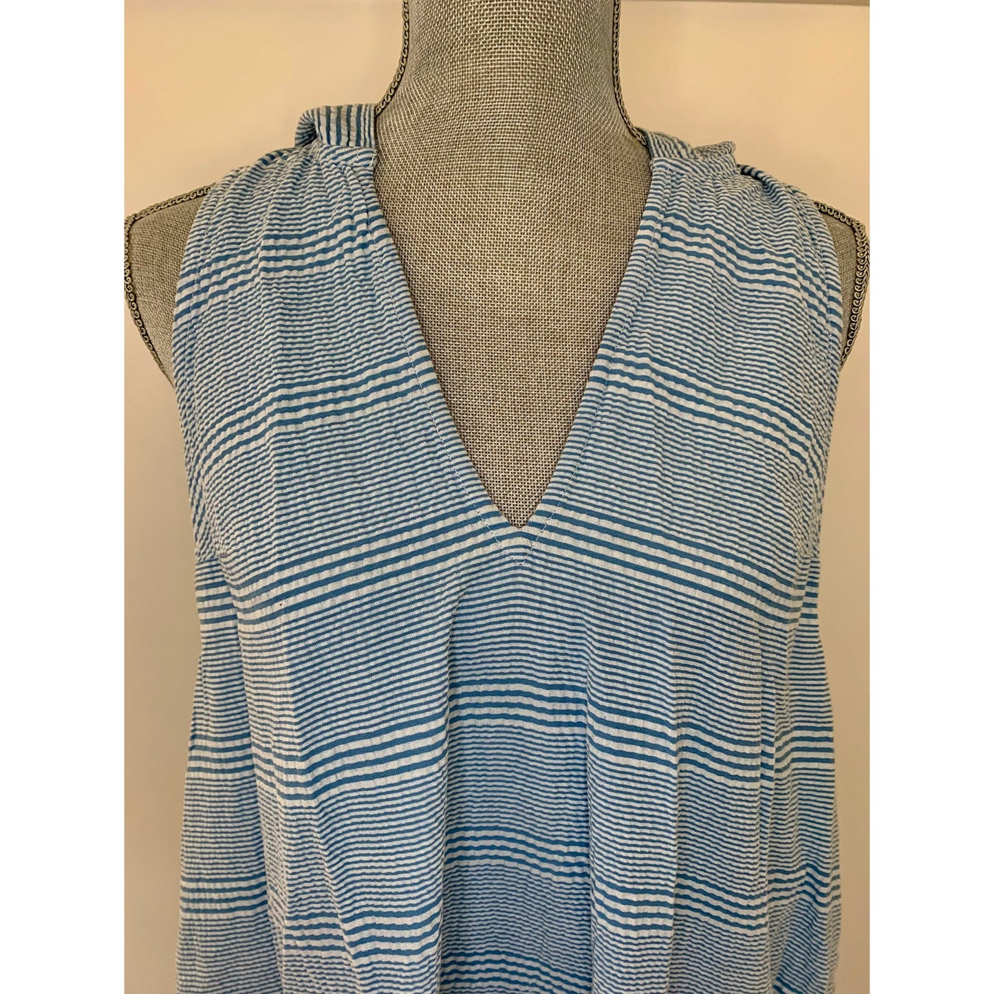 Free People Roadtripping Midi Dress Blue Combo Size XS V-Neck Sleeveless Cotton