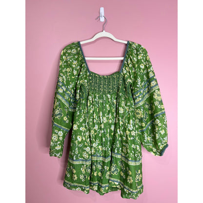 Free People Endless Afternoon Mini Dress in Green Size XS Floral Long Sleeve