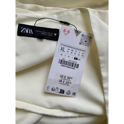 Zara Pleated Mini Skort in Cream Size XL Flare A-Line Side Zip Lined Party Sexy