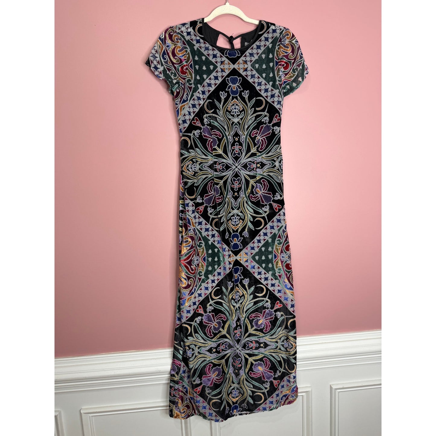 Free People Iris Maxi Dress in Multi Size Small Floral Short Sleeve Side Slit