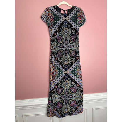 Free People Iris Maxi Dress in Multi Size Small Floral Short Sleeve Side Slit