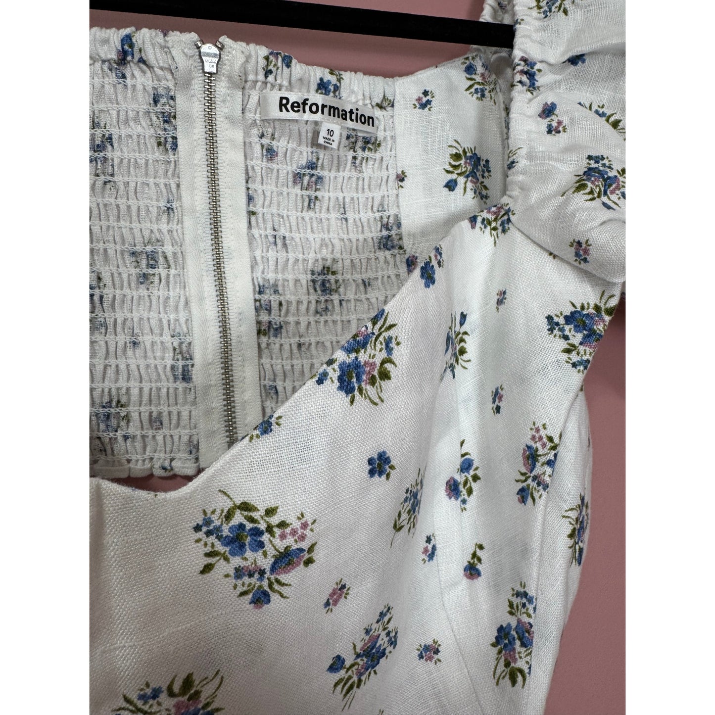 NEW NWT Reformation Emilia White Floral Mini Linen Cut Out Dress Size 10