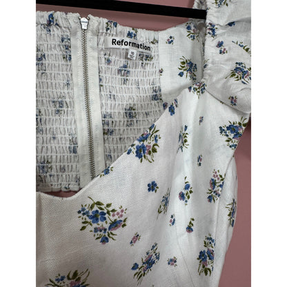 NEW NWT Reformation Emilia White Floral Mini Linen Cut Out Dress Size 10