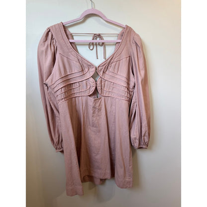 Farm Rio for Anthropologie Pink Cutout Corded Mini Dress Puff Sleeve XL
