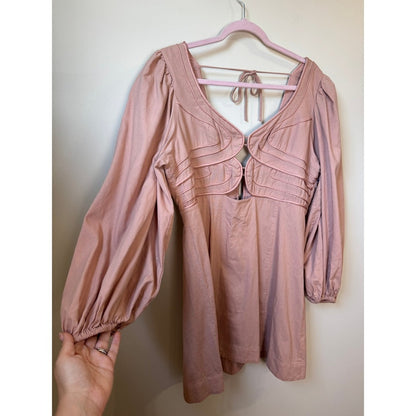 Farm Rio for Anthropologie Pink Cutout Corded Mini Dress Puff Sleeve XL