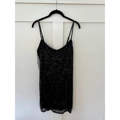NEW NWT Show Me Your Mumu Sparks Fly Mini Dress Black Beaded Fringe Size Small