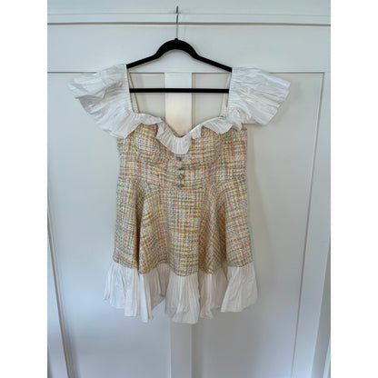 NEW ASOS Luxe Boucle Mini Dress With Cotton Poplin Tiered Skirt Size 14