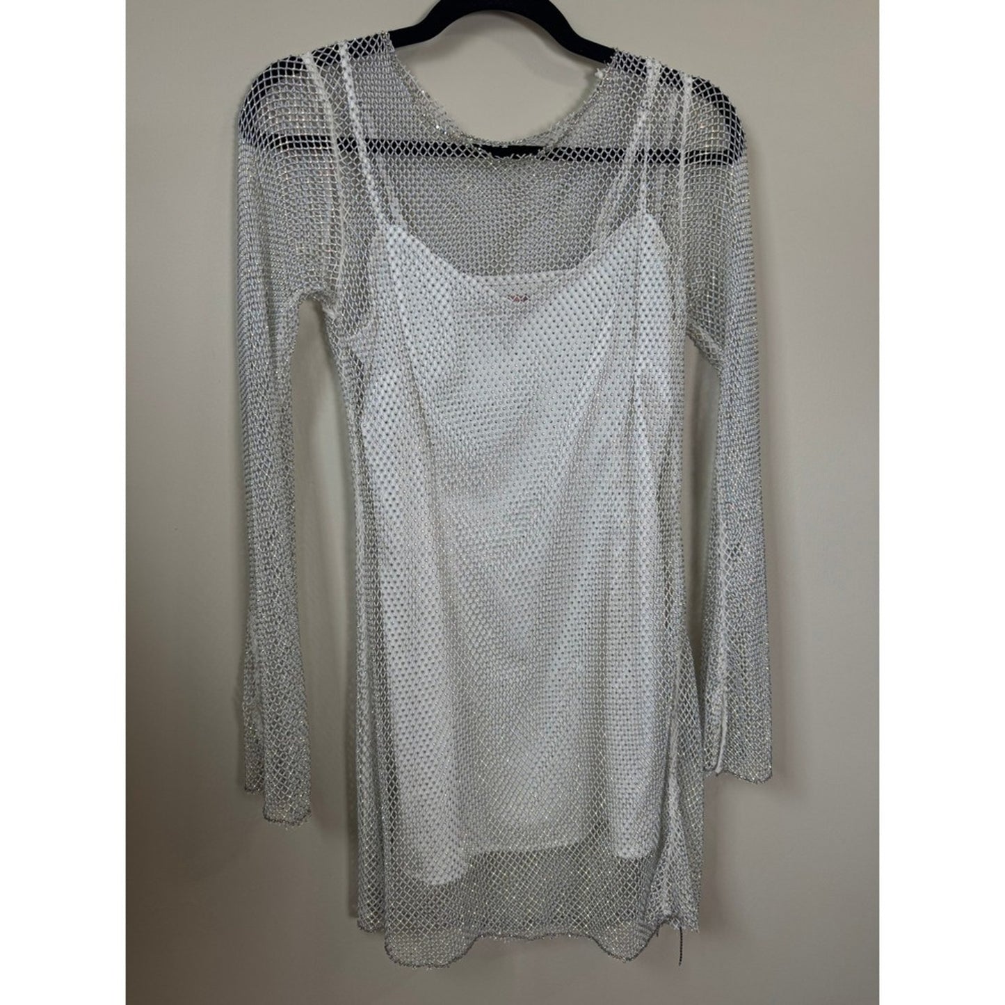 Show Me Your Mumu Iconic White Rhinestone Fishnet Mesh Mini Dress