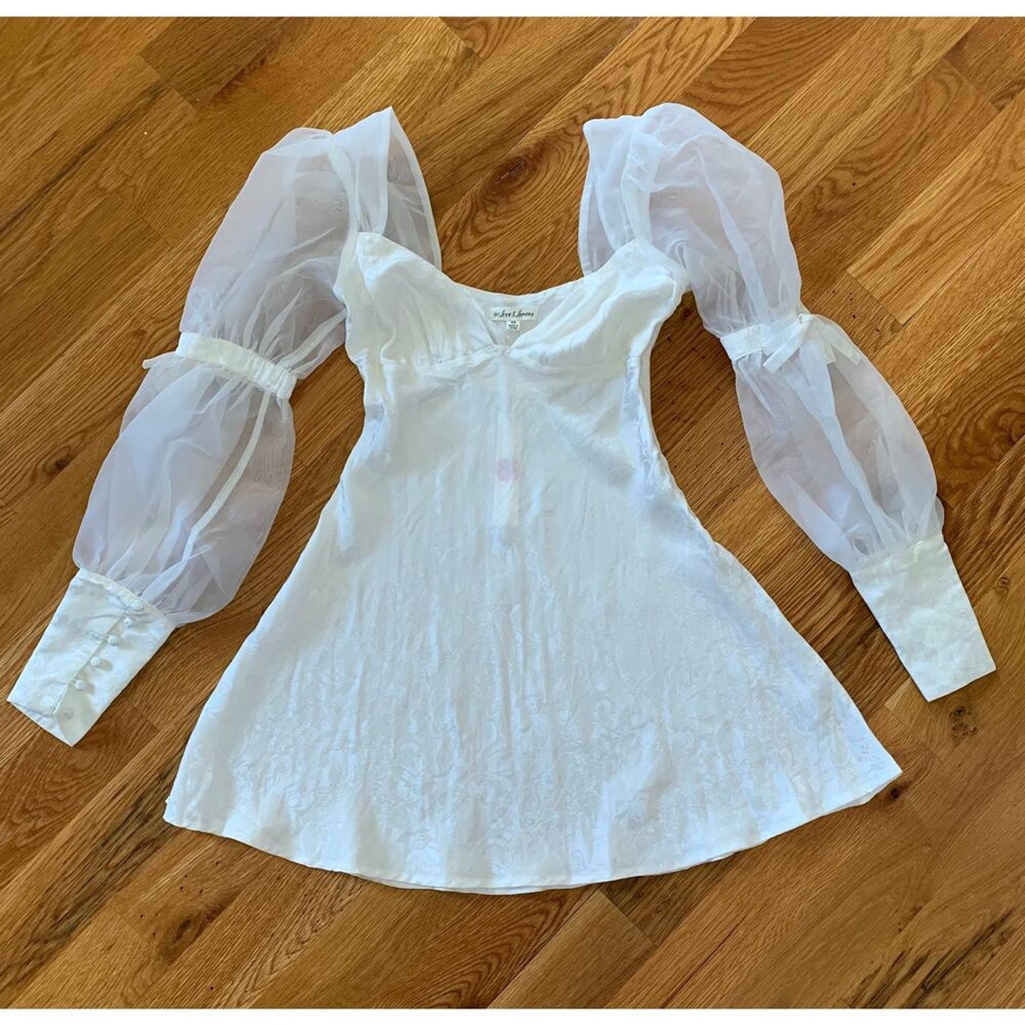 For Love & Lemons Gabrielle Puff Sleeve Mini Dress in White‎ Size XS Floral