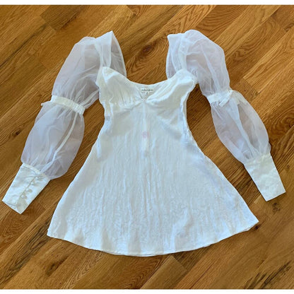 For Love & Lemons Gabrielle Puff Sleeve Mini Dress in White‎ Size XS Floral