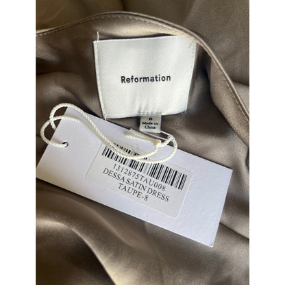 Reformation Dessa Satin Dress Taupe Size 8