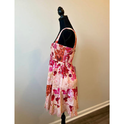 Hemant and Nandita Dali Mini Dress Pink Large Floral Pullover Embroidered Lined
