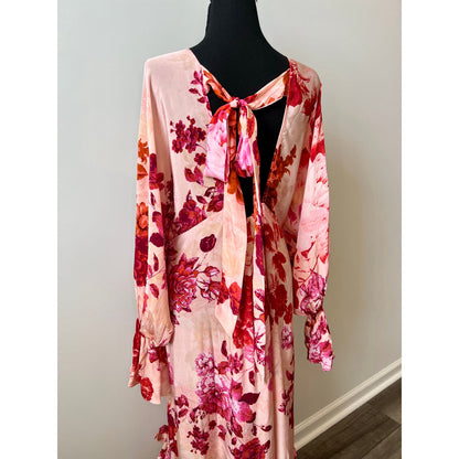 Hemant and Nandita Dali Kaftan Dress with Slip Large Flower Long Sleeve Lined
