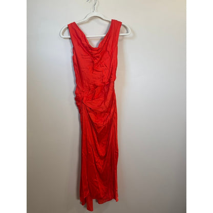 ALC Delfine Orange Silk Blend Cowl Neck Knotted Draped Midi Dress NEW