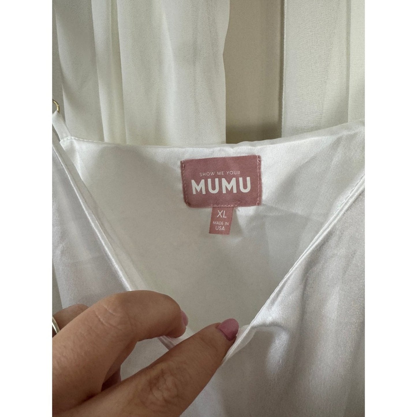 Show Me Your Mumu White Maxi Dress XL Drop Waist Satin Chiffon Scarf Bridal
