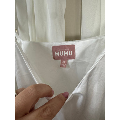 Show Me Your Mumu White Maxi Dress XL Drop Waist Satin Chiffon Scarf Bridal