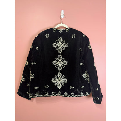 Free People Mia Embroidered Jacket Black Velvet Size Large