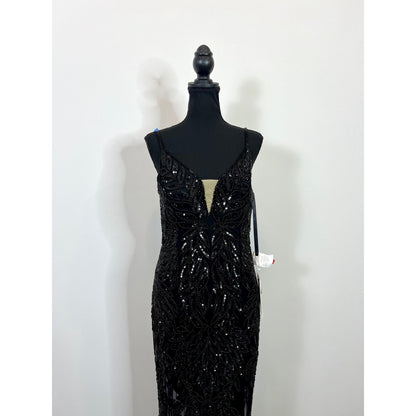 Mac Duggal Embellished Leaf Beaded Gown Black Size 6