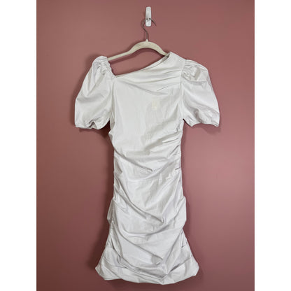 Maeve Anthropologie Slim Puff-Sleeve Ruched Dress in White XS