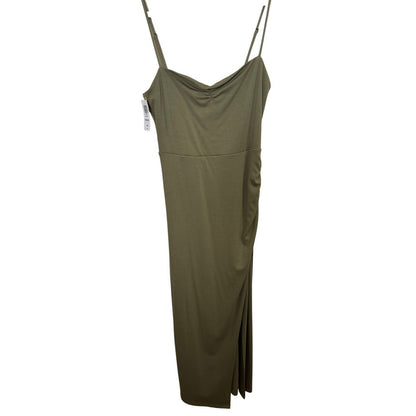 Aritzia Wilfred Olive Green Ruched Side Slit Midi Dress Womens Size M NWT