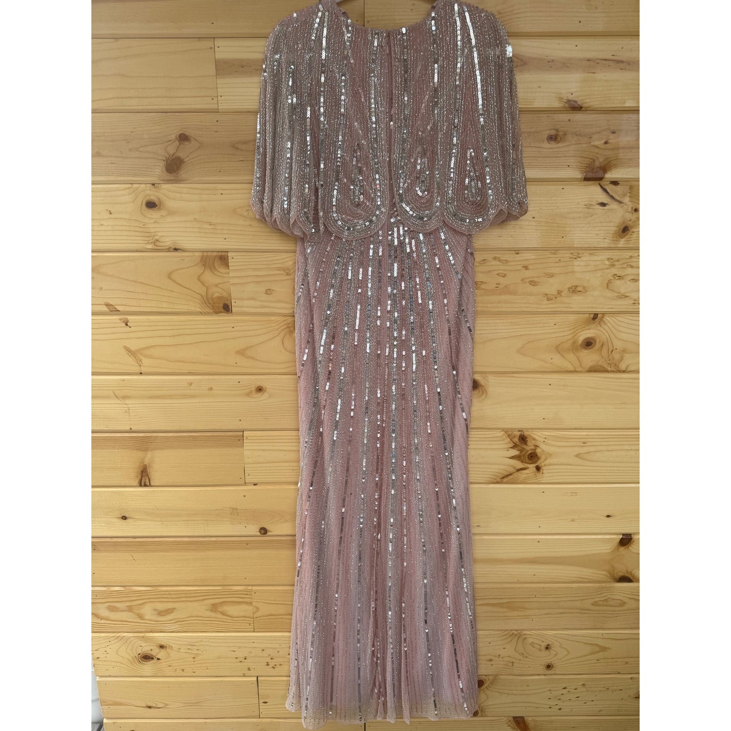 Mac Duggal Pink Sequined V Neck Cape Sleeve Gown Size 4 Style 93583