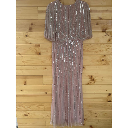 Mac Duggal Pink Sequined V Neck Cape Sleeve Gown Size 4 Style 93583