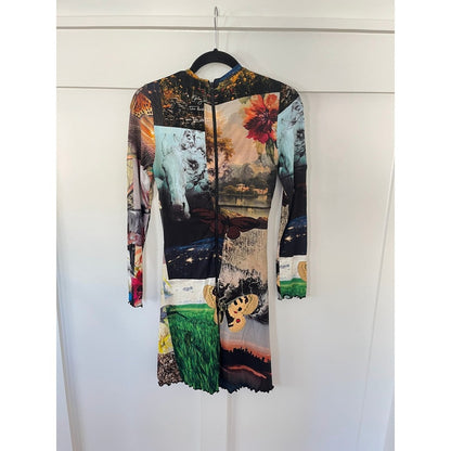 Alice + Olivia Delora Collage Print Long Sleeve Mesh Dress