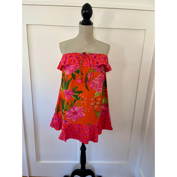 Farm Rio  Romantic Garden & Leopard Pop Short Cover Up Multi Size Large